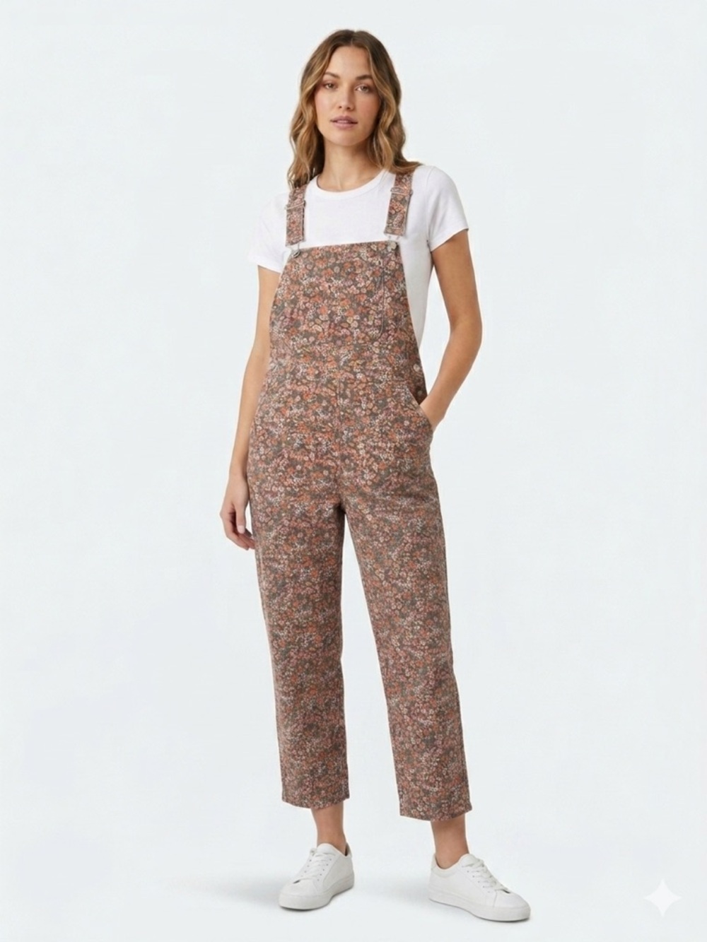 Zara Floral Brown & Pink Floral Denim Overalls Romper (‼️See photos)